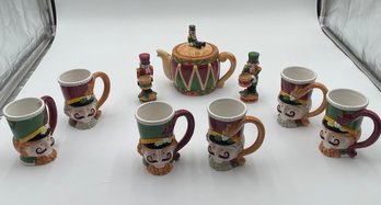 R3 Nutcracker Teapot, Cups, And Candlestick Holders