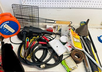 R0 Garage Items Craftsmen 6in Sander Polisher, StorACord, Battery Jumper Cables, Hatchback Shocks, Funnel