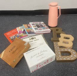 R3 Cookbooks, Pink Thermos, Cigar Boxes, Decorative Letter B S