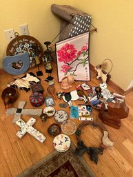 Decorative Accessories: Wall Hangings, Stainglass Cow, Magnets, Crosses, Wood Duck Bowl, Wood Cat Puzzle,