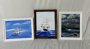 Three Framed Original Sailing Ship Artwork Pieces