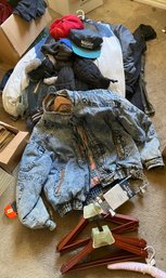 Collection Of Mens Jackets, Harley Davidson T-shirts, Hats, And Gloves