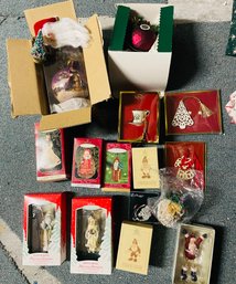 Rm7 Collection Of Christmas Ornaments Including One Barbie, Nixon Library, Hallmark, And Others