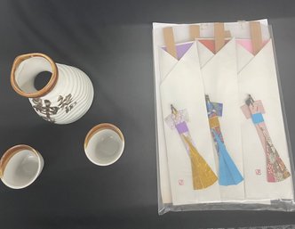 R3 Set Of Five Decorative Chopsticks And A Sake Set With Two Sake Cups And A Bottle