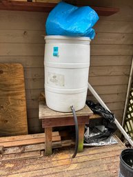 55gal Rain Barrel With Wood Stand And 12ft X 12ft Tarp