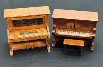 R5 George Good As Time Goes By Wooden Piano Music Box And A Vintage Dollhouse Piano Music Box With Bench