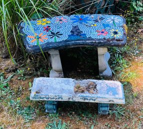 R00 Two Garden Plant Benches Mosaic Tile