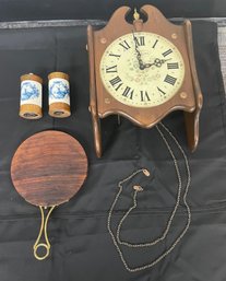 R4 The England Clock Wall Clock, Wood Sewing Board With Brass Handle, Windmill Salt And Pepper Shakers