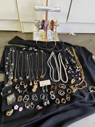 Rm1 Costume Jewelry Lot With Assorted Rings, Necklaces And Earrings