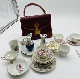 Dooney & Burke All-weather Leather Purse, Assorted Teacups And Saucers, Avon Cologne Mist, Toothbrush Holder