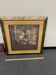 W1 Large Framed Tiger Print And Small Framed Elephant Artwork