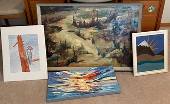 Four Pieces Of Artwork Of Various Themes