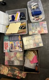 Large Box Of Assorted Craft Supplies And Ribbon, Craft Storage Containers