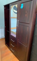 R12 Wooden Standing Wardrobe With Drawers And Mirror
