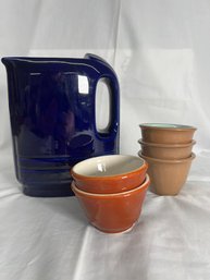 Shenango China Burnt Orange Soup Cups Set Of Two, Chateau Buffet Custard Cups, MCM Westinghouse Pitcher