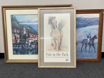 Three Pieces Of Wall Art  Polo In The Park 31in X 19in, Howard Behrens Reflection Of Lake Como 31.5in X 37.5