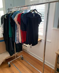 R12 Adjustable Clothing Rack On Wheels, Assorted Womens T Shirts, Assorted Costumes, Womens Clothing