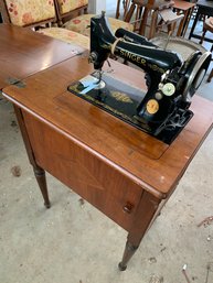 Wooden Sewing Table With Singer Sewing Machine