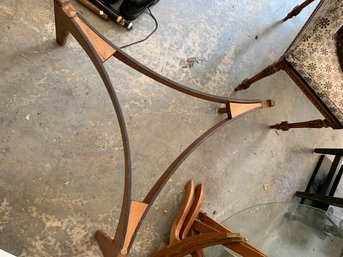 Mid Century Round Wood Coffee Table Base, Triangular Wood Coffee Table Base, Glass Top