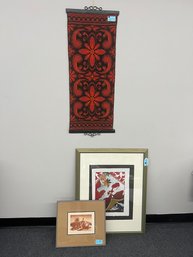 Scandinavian Embroidered Wall Hanging, Red May Signed Print,  Barbara Stoddard Desert Sentry Signed Print