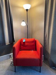 R5 Upholstered Chair  27in X 28in X 27in And Floor Lamp  Plastic Shades 72in
