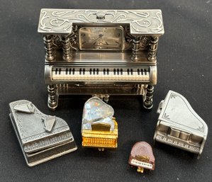 R5 Mini Timex Upright Piano Clock, Lead Crystal Piano Figurine Which Appears To Possibly Be Swarovski, Torino