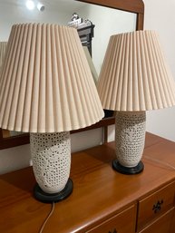 Rm2 Two Reticulated Porcelain Style Lamps With Shades