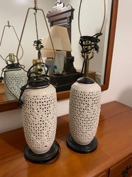 Rm2 Two Reticulated Porcelain Style Lamps With No Shades (1)
