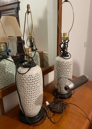 Rm2 Two Reticulated Porcelain Style Lamps With No Shades  And One Secretaries Lamps