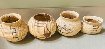 RmA4 Four Woven Native American Baskets In Brown Tones