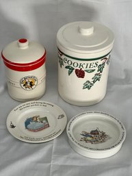 Cookie Jar, Lidded Jar, Wedgewood Peter Rabbit Beatrix Potter Two Piece Dish Set