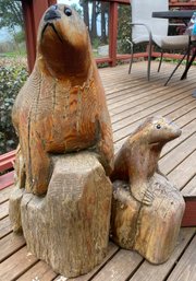 R00 Wooden Sculpture Of Sea Lions