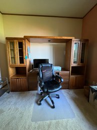 Computer Desk With Side Shelves And Overhead Support.