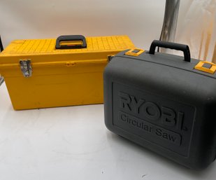 F1 Ryobi Circular Saw And A Toolbox With Tools And Items In It