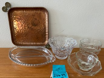 R2 Glass Serving Pieces And Copper And Brass Look Tray Marked Made In Sweden