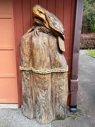 R00 Large Wooden Sculpture Of An Eagle Perching On Wood