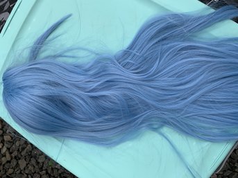 R00 Long Blue Hair Synthetic Cosplay Wig, Wig Holder Hanger