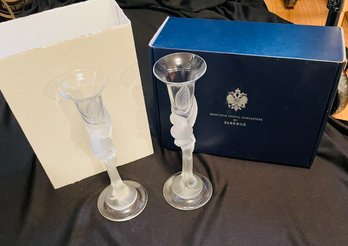 Rm3 Two Faberge Snow Dove Crystal Candlestick Holders