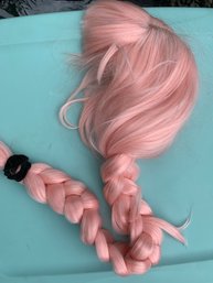 R00 Long Pink Braided Synthetic Cosplay Wig, Wig Holder Hanger
