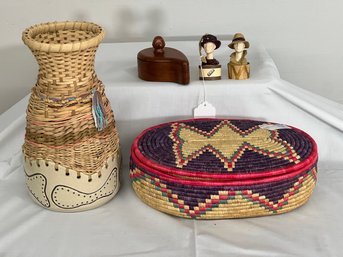 Ethiopian Lidded Basket, Constantine Pottery Basket, Trinket Boxes