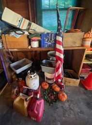 Rm00 Extension Cord, Jumper Cables, Gas Cans, Paint, Propane, Tools, American Flag,  Laundry Rack, Lights
