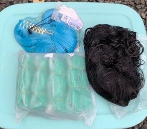 R00 Synthetic Clip On Hairpiece, Curly Cosplay Synthetic Wig, Four Jumbo Green Faux Braid Pieces, Wig Holder H