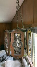 RM 5 Vintage Victorian Metal And Wood Hanging Light With Chain