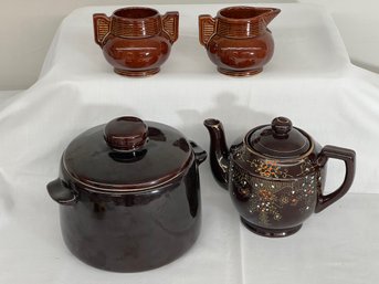 Japanese Teapot, Vintage West Bend Bean Pot, Art Deco Style Creamer And Sugar Pots