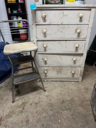 R0 Wood Dresser Used For Storage In Garage, Chair/step Stool