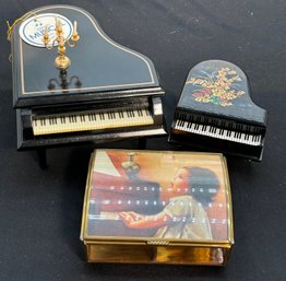 R5 Via Vermont Greeting Music Box, George Good Piano Music Box #5942, And Small Unidentified Trinket Piano Box