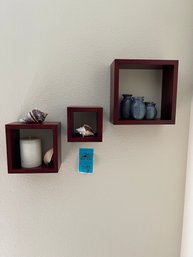 Wall Display Cubes Decorative Items Included.  Largest Square Is  9in Smallest 5in.  All  4in Deep