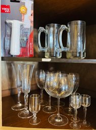 R4 Lot Of Wine Glasses And Wine Saver Kit Plus Beer Mugs