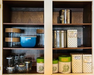 R4 Lot Of Vintage Food Storage Tins, Glass Storage Containers, Jars