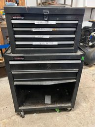 R0 Tool Storage Chest, Including Contents. Wheeled. Base 30in X 27in X 14in. Top  13in X 22in X 12in